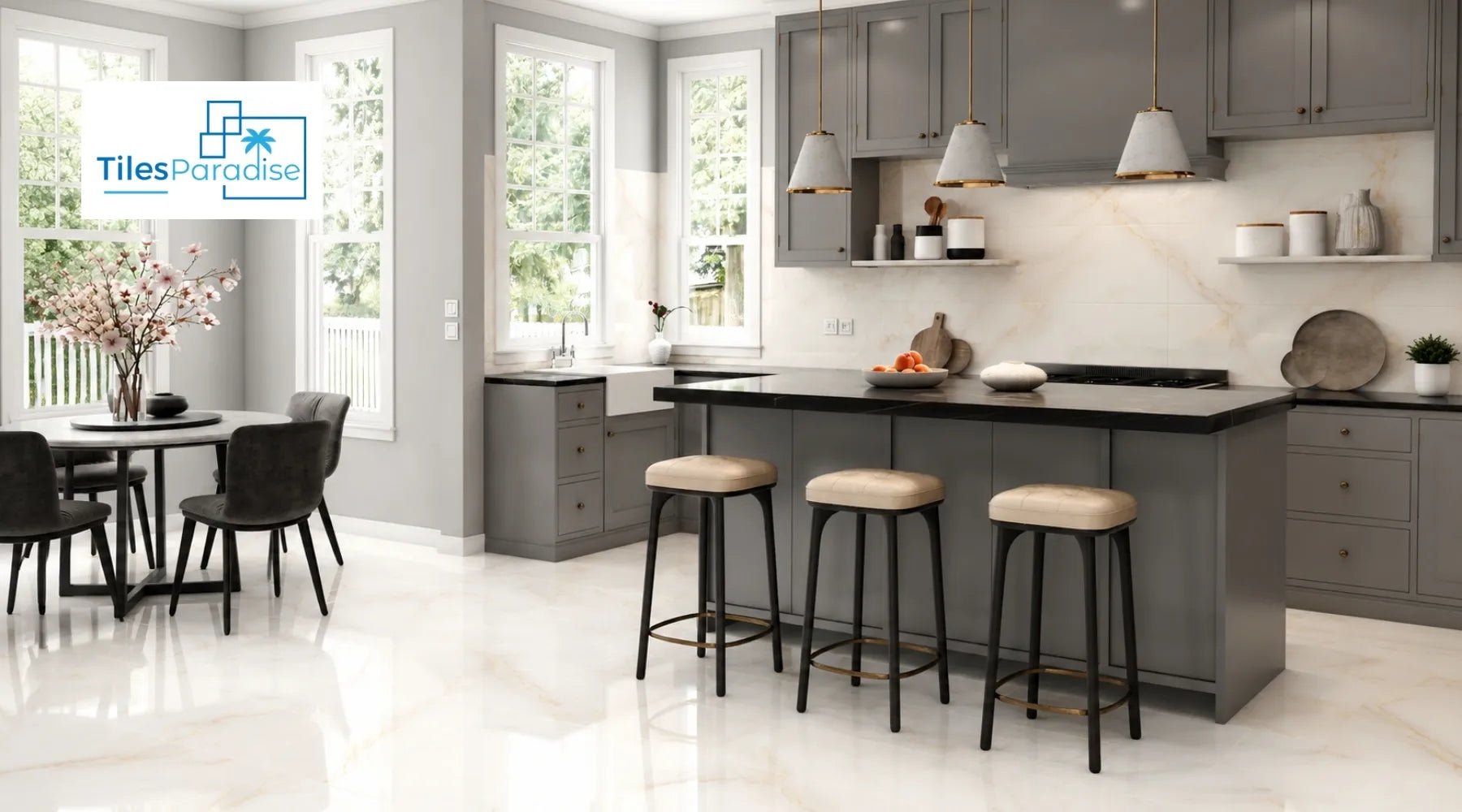 White Gloss Porcelain Kitchen Wall Tiles: Finish, Size, Grout Colour & Splashback Placement Guide - TILES Paradise