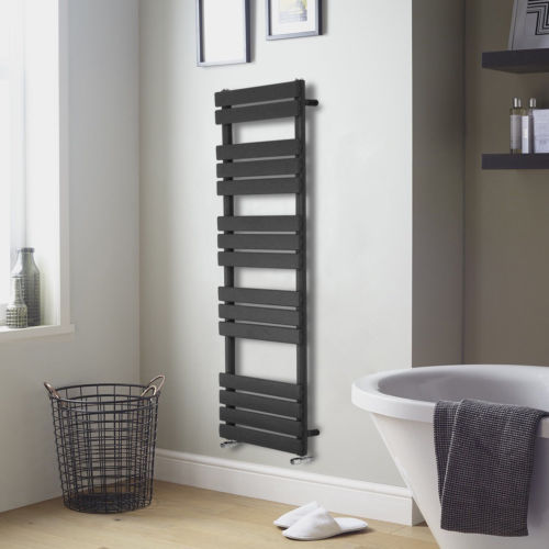 Arvani 1200x600mm Anthracite Heated Towel Rail – Oversized Flat Panel Radiator, Vertical Wall Mount