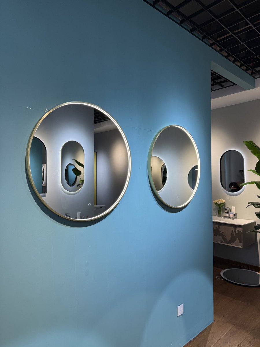 600mm Round Brushed Gold Illuminated Dimmable LED Bathroom Mirror – Front - Lit, Tri - Light & Anti - Fog | Lumora - TILES Paradise