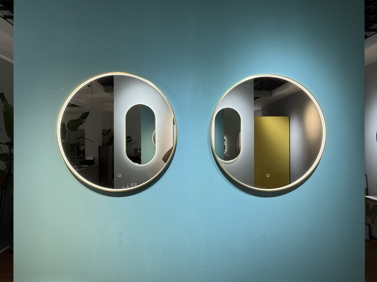 600mm Round Brushed Gold Illuminated Dimmable LED Bathroom Mirror – Front - Lit, Tri - Light & Anti - Fog | Lumora - TILES Paradise