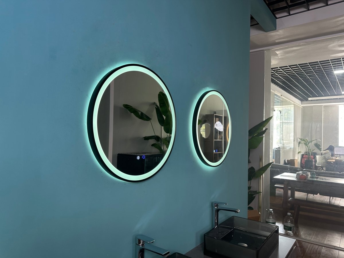 600mm Round Matt Black Dimmable LED Bathroom Mirror – Bluetooth, Front - Lit Tri - Light & Anti - Fog | Lumora - TILES Paradise