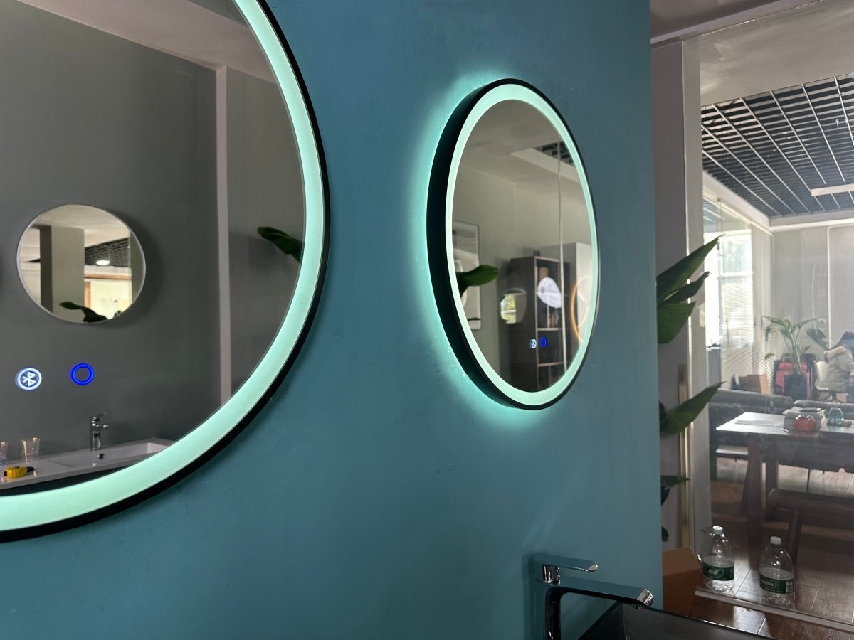 600mm Round Matt Black Dimmable LED Bathroom Mirror – Bluetooth, Front - Lit Tri - Light & Anti - Fog | Lumora - TILES Paradise