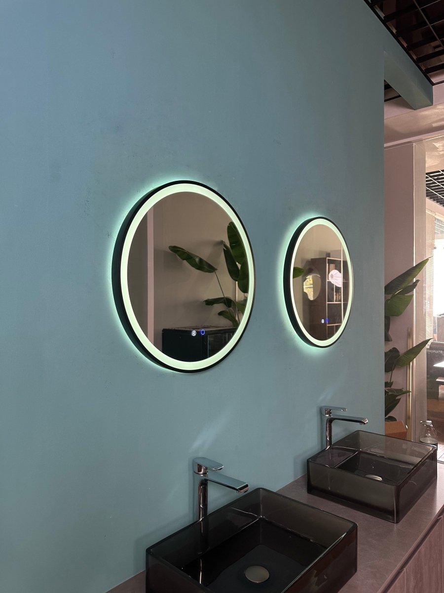 600mm Round Matt Black Dimmable LED Bathroom Mirror – Bluetooth, Front - Lit Tri - Light & Anti - Fog | Lumora - TILES Paradise