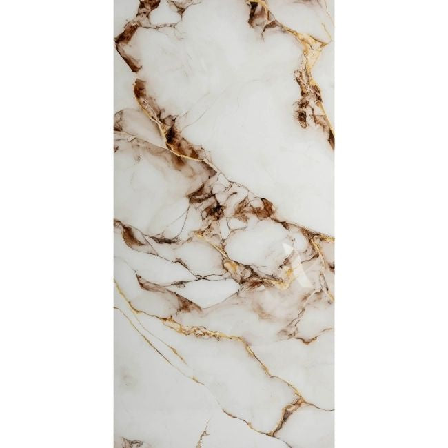 Single 60x120cm Napoli gold and white marble effect polished porcelain tile
