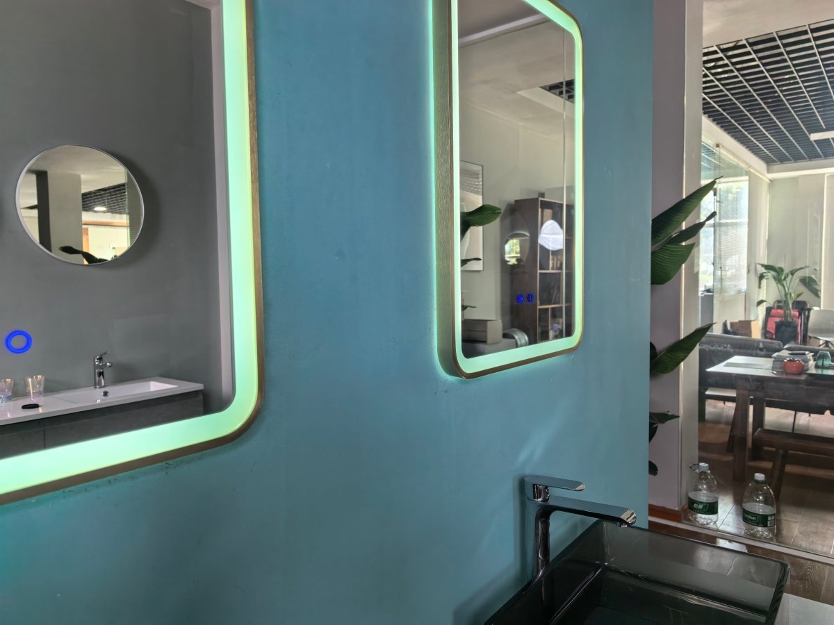 700x500mm Rectangular Brushed Gold Dimmable LED Bathroom Mirror – Bluetooth, Portrait or Landscape, Tri - Light & Anti - Fog | Lumora - TILES Paradise