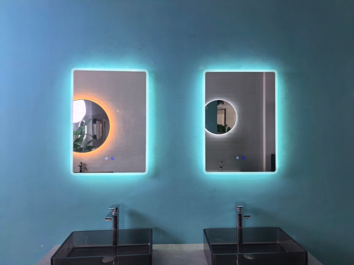 700x500mm Rectangular Round Corner Frameless Dimmable LED Bathroom Mirror – Bluetooth, Edge - Lit Tri - Light, Portrait or Landscape | Lumora - TILES Paradise