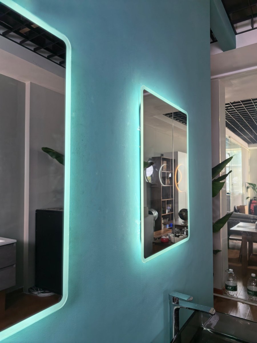 700x500mm Rectangular Round Corner Frameless Dimmable LED Bathroom Mirror – Bluetooth, Edge - Lit Tri - Light, Portrait or Landscape | Lumora - TILES Paradise