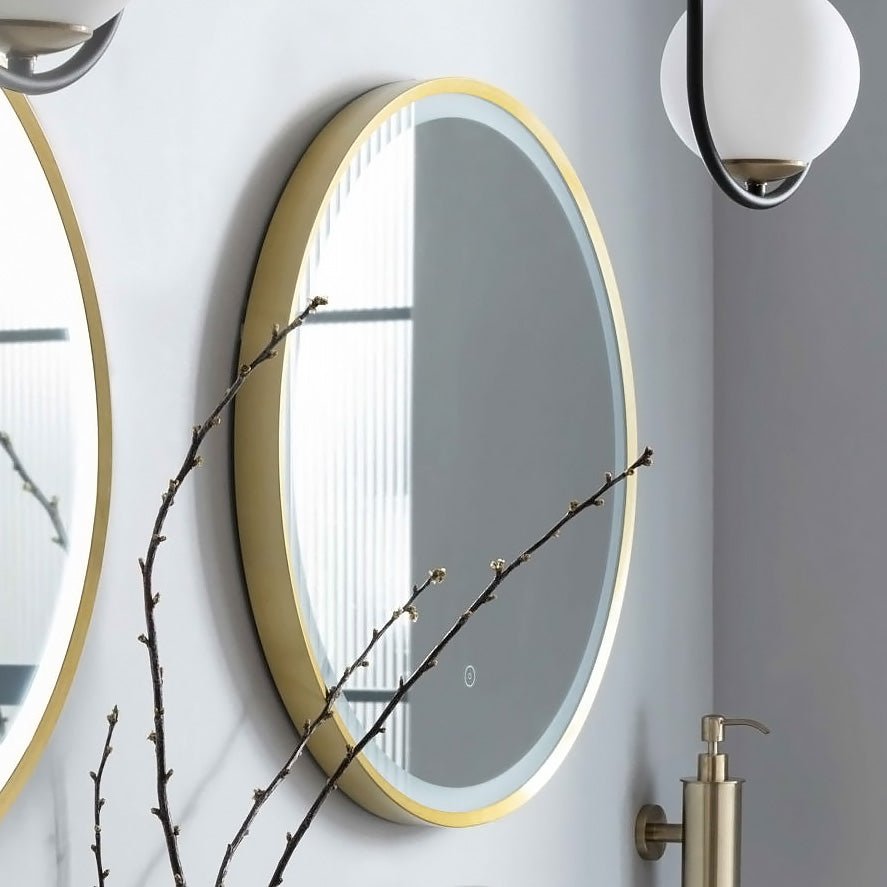 800mm Round Brushed Gold Large Dimmable LED Bathroom Mirror – Front-Lit Tri-Light & Anti-Fog | Lumora - TILES Paradise