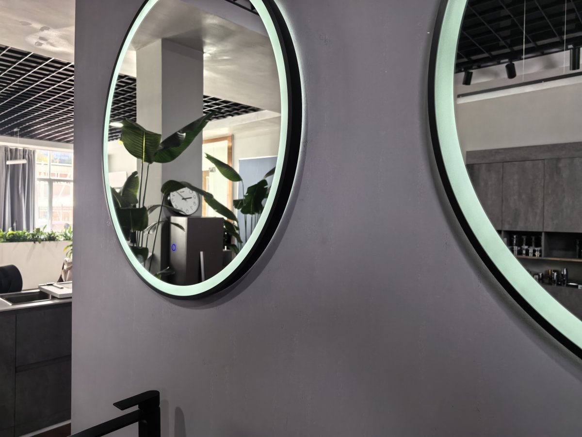 800mm Round Matt Black Large Dimmable LED Bathroom Mirror – Front - Lit Tri - Light & Anti - Fog | Lumora - TILES Paradise
