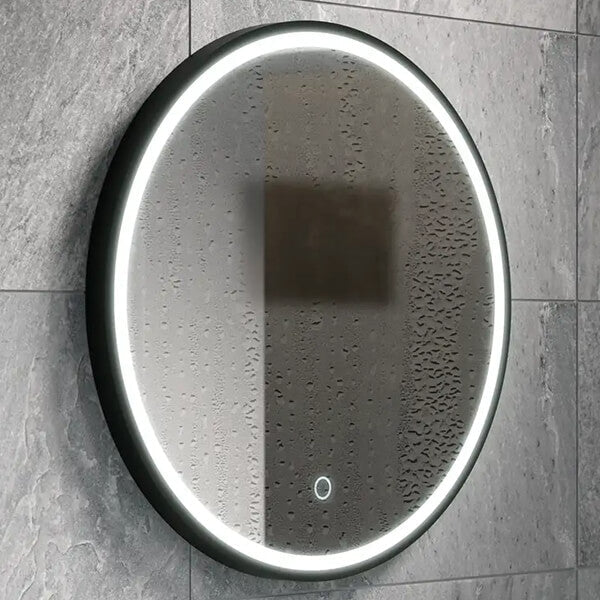 800mm Round Matt Black Large Dimmable LED Bathroom Mirror – Front-Lit Tri-Light & Anti-Fog | Lumora - TILES Paradise