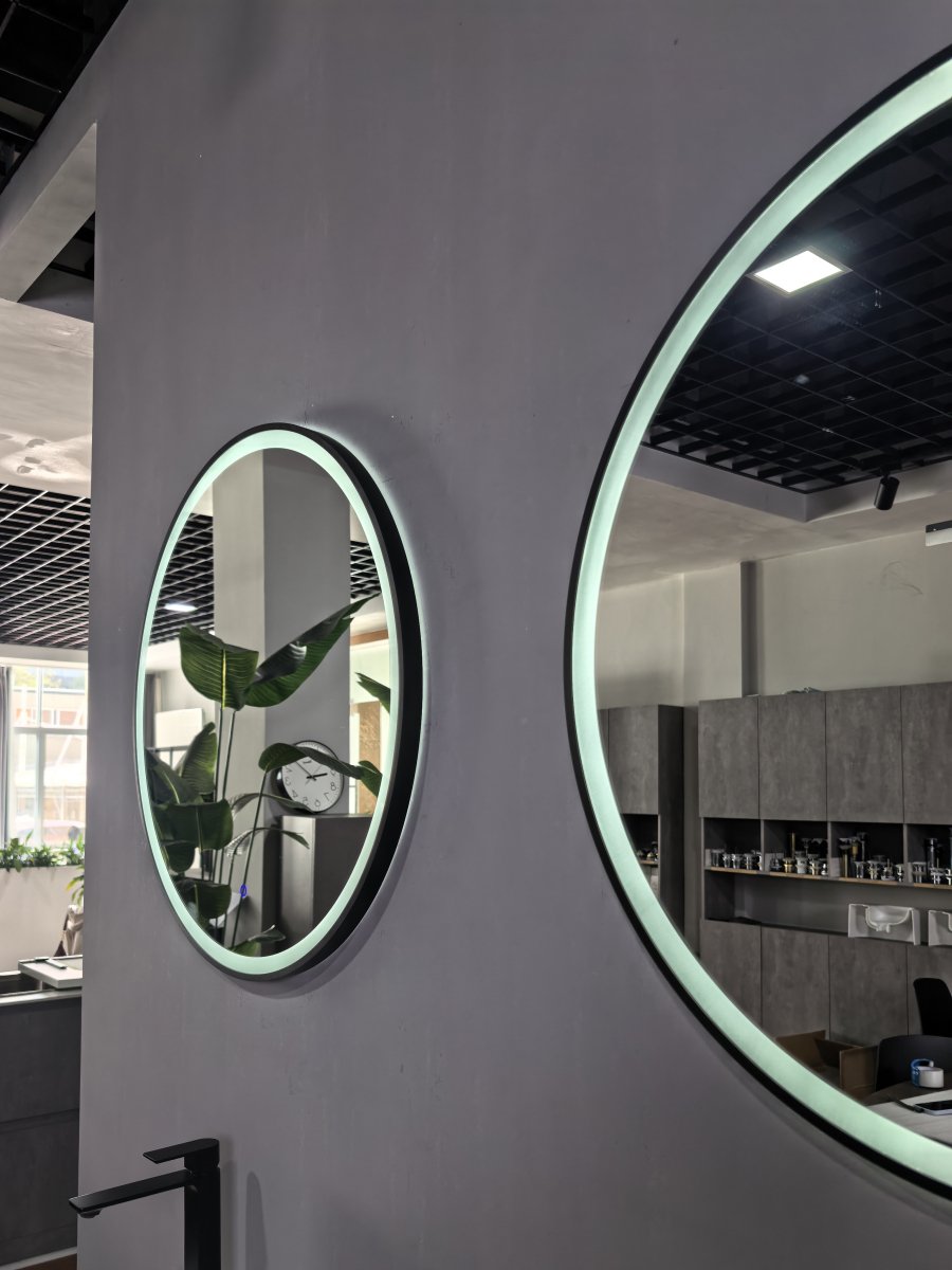 800mm Round Matt Black Large Dimmable LED Bathroom Mirror – Front - Lit Tri - Light & Anti - Fog | Lumora - TILES Paradise