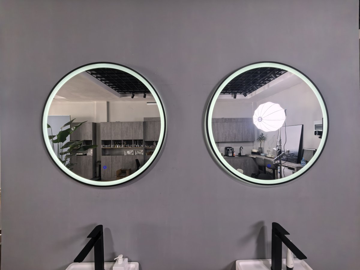 800mm Round Matt Black Large Dimmable LED Bathroom Mirror – Front - Lit Tri - Light & Anti - Fog | Lumora - TILES Paradise