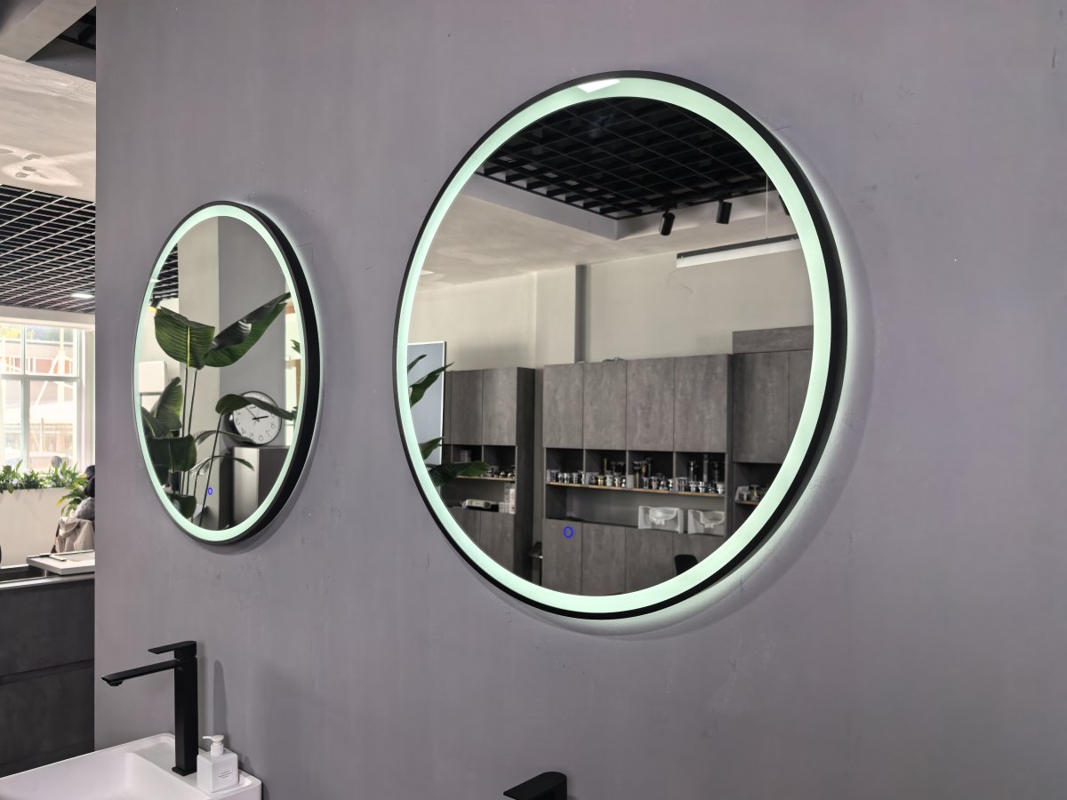 800mm Round Matt Black Large Dimmable LED Bathroom Mirror – Front - Lit Tri - Light & Anti - Fog | Lumora - TILES Paradise