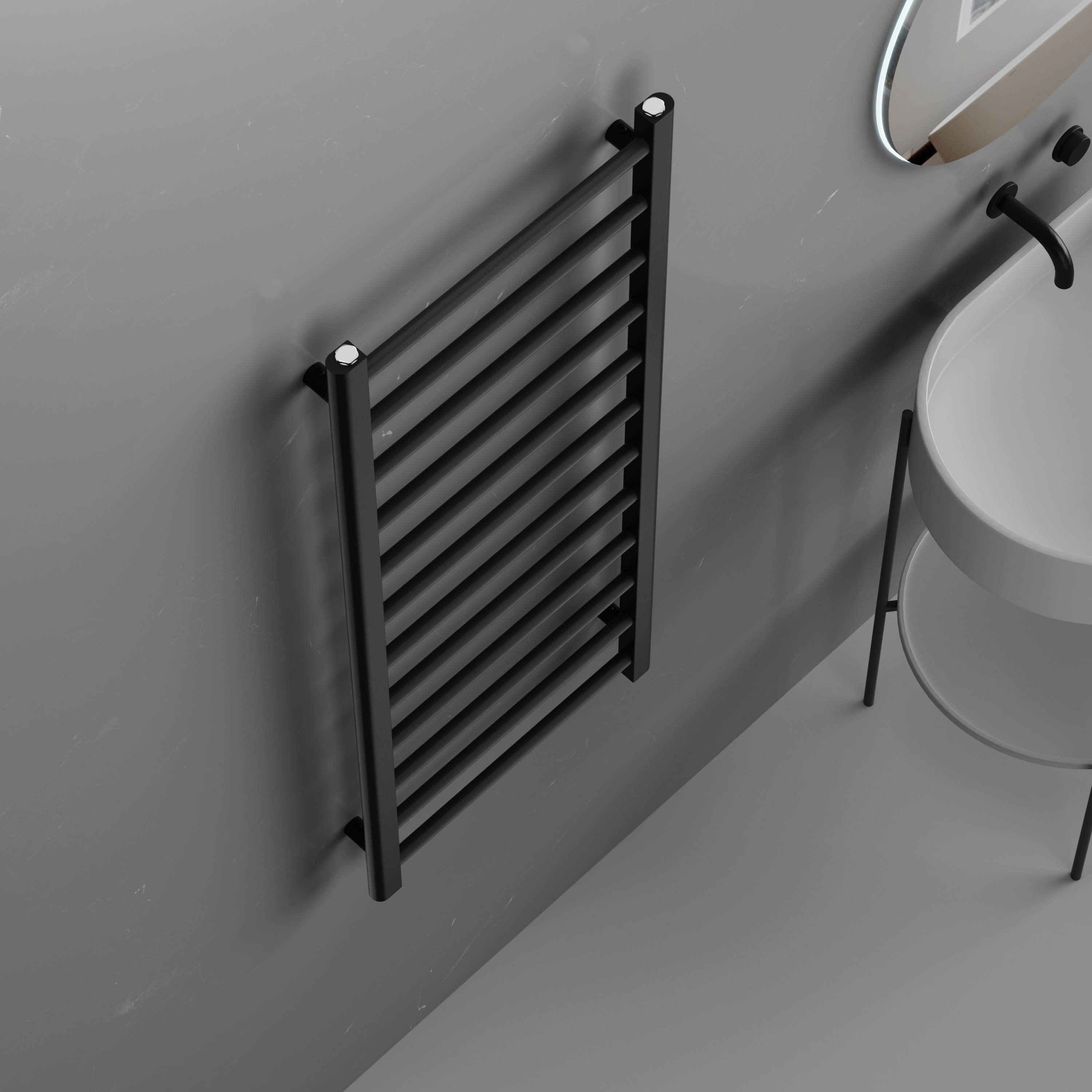 Rivena 1200x500mm Matt Black Heated Towel Rail – Slimline 12 Bar Ladder Radiator