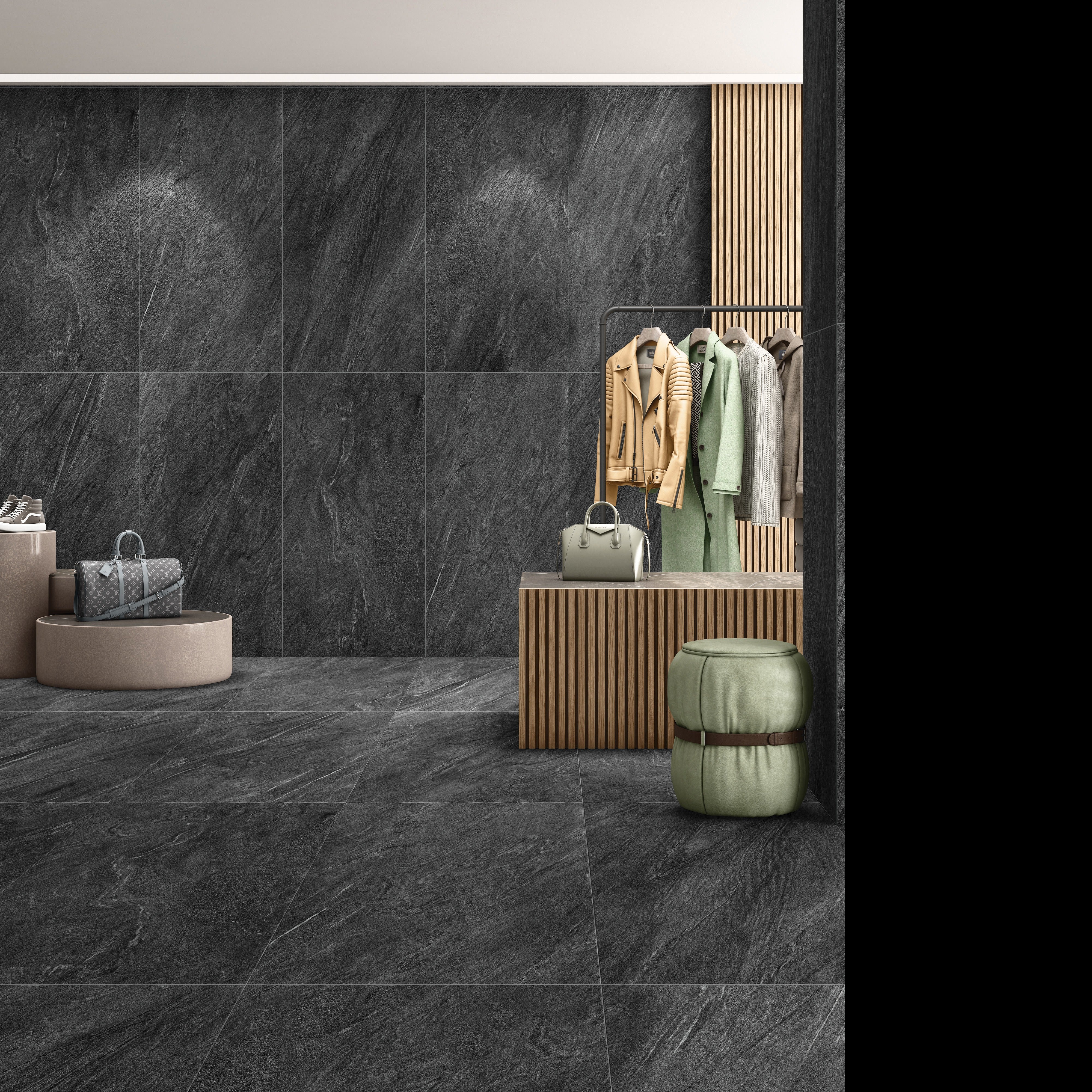 Charcoal Black Stone Effect Matt Porcelain Large Format Floor Tile 60x120 UK