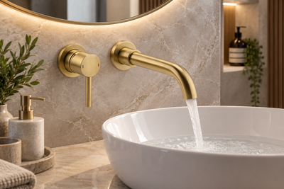 Oriana Brushed Brass Round Wall Mounted Basin Mixer Tap