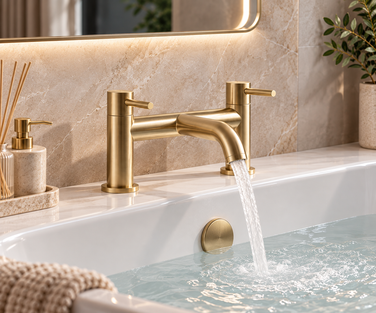 Oriana Brushed Brass Round Deck Mounted Bath Filler Tap