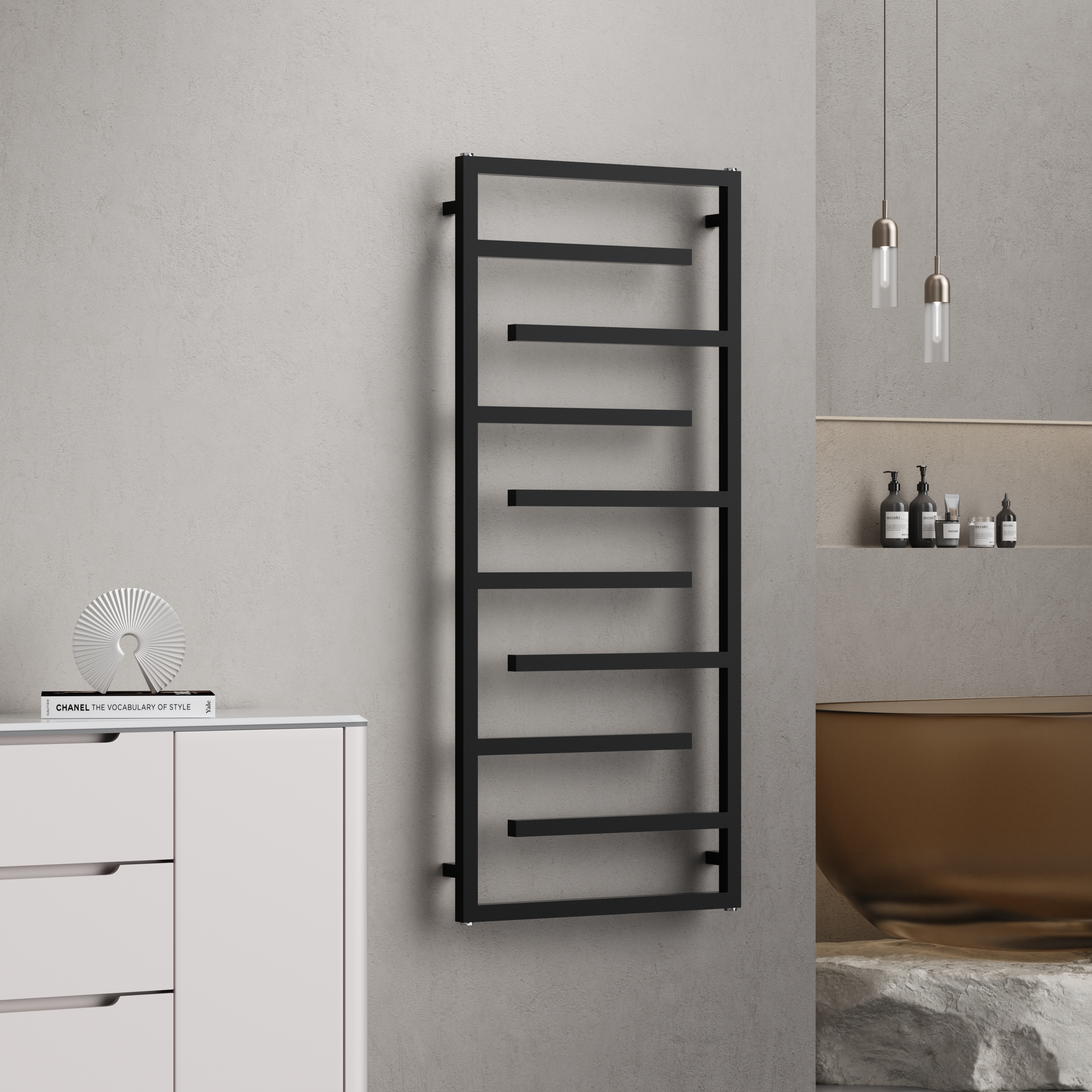 Salerno 1380x600mm Matt Black Heated Towel Rail – Large 10 Bar Ladder Radiator