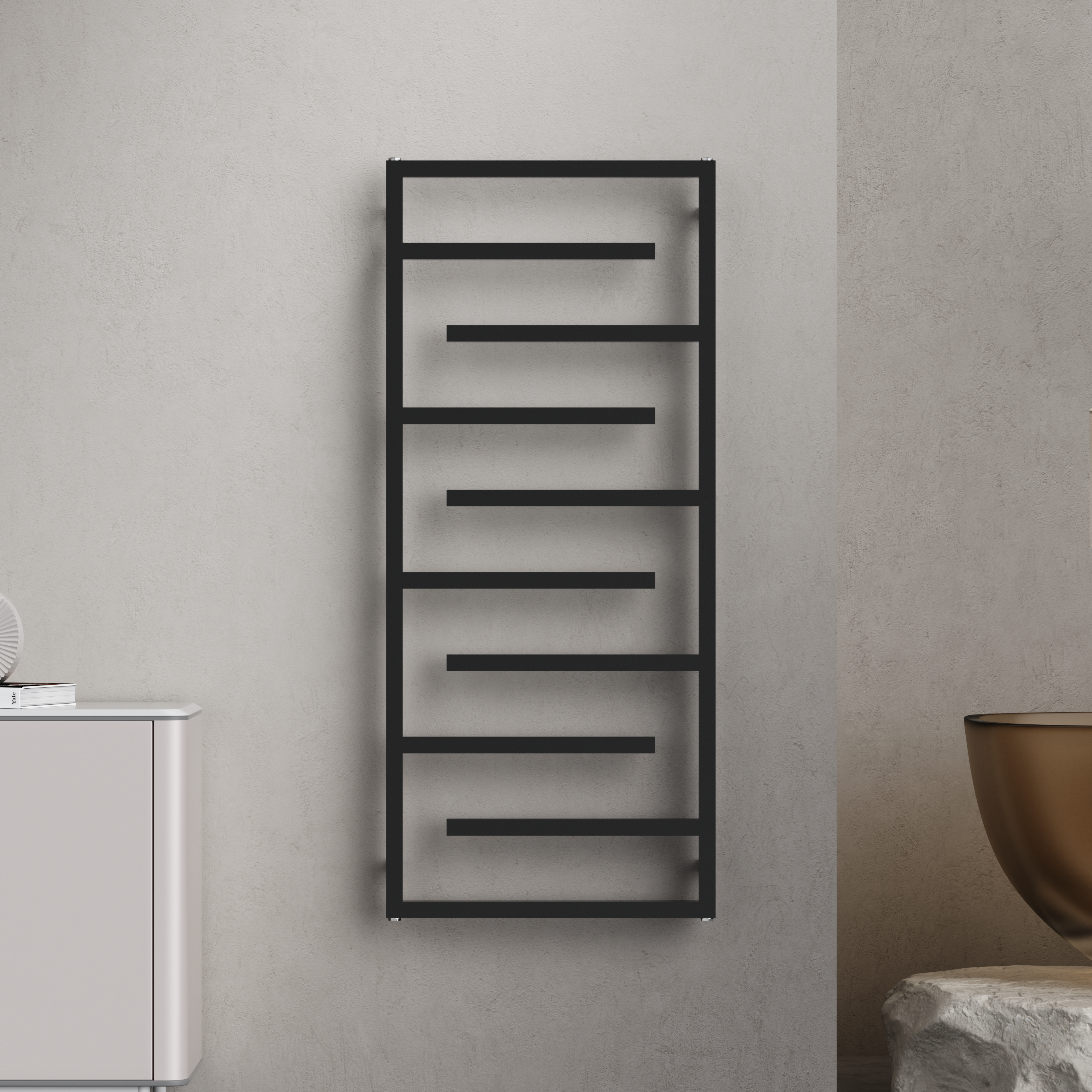 Salerno 1380x600mm Matt Black Heated Towel Rail – Large 10 Bar Ladder Radiator
