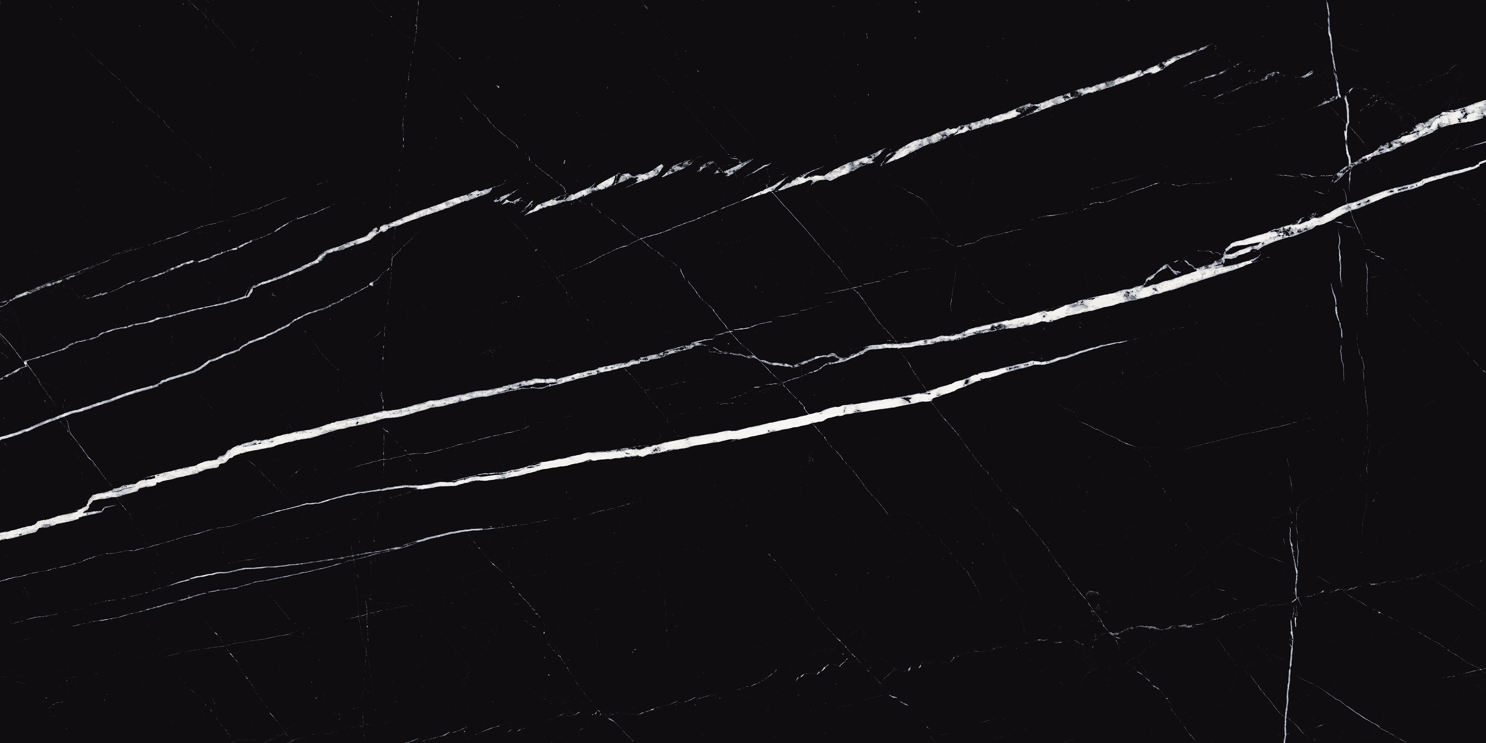 Black marble effect porcelain tile with bold white veining – Imperio Nero polished 60x120cm