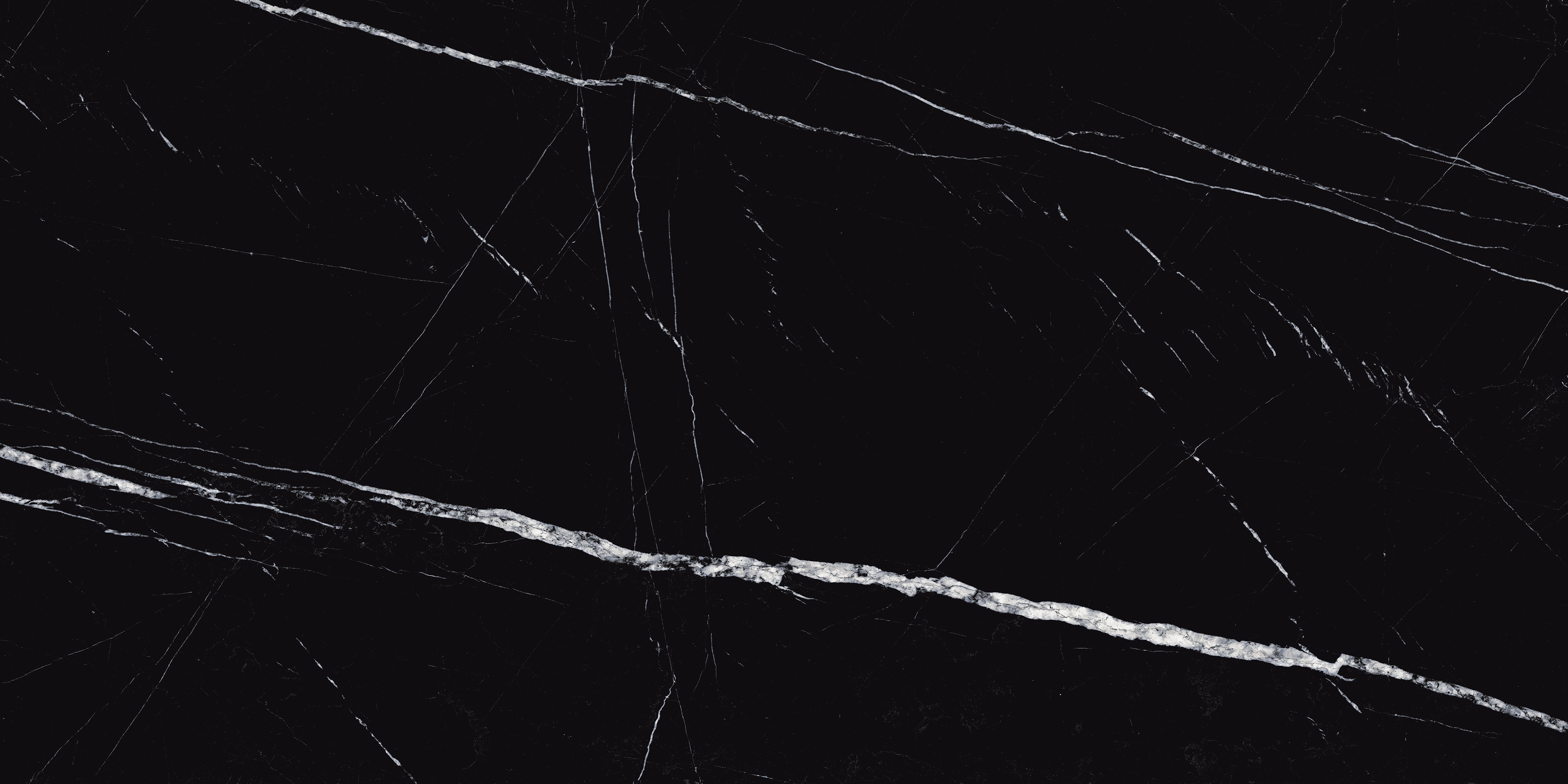 Black marble effect porcelain tile with bold white veining – Imperio Nero polished 60x120cm