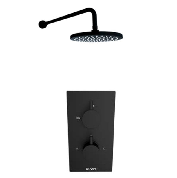 Oriana matt black round concealed thermostatic shower valve, 1 outlet