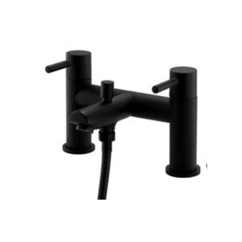 Oriana matt black round bath shower mixer tap with handset
