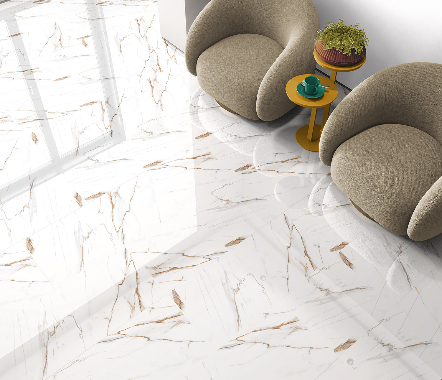 Munich Brown Marble Effect 60x60cm Polished Porcelain Wall and Floor Tile