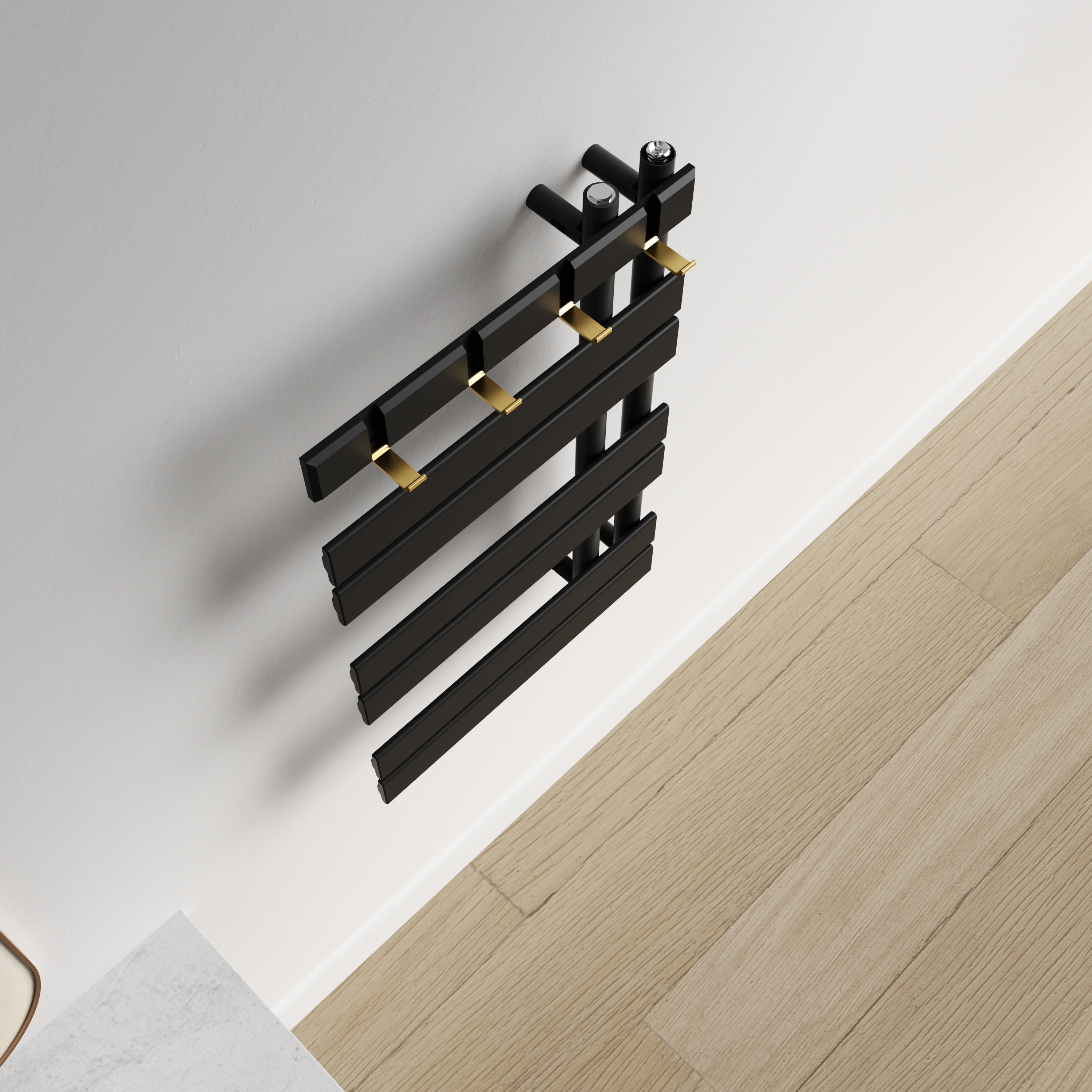 Delano 800x500mm Matt Black Heated Towel Rail – Compact Designer Radiator, Central Connection