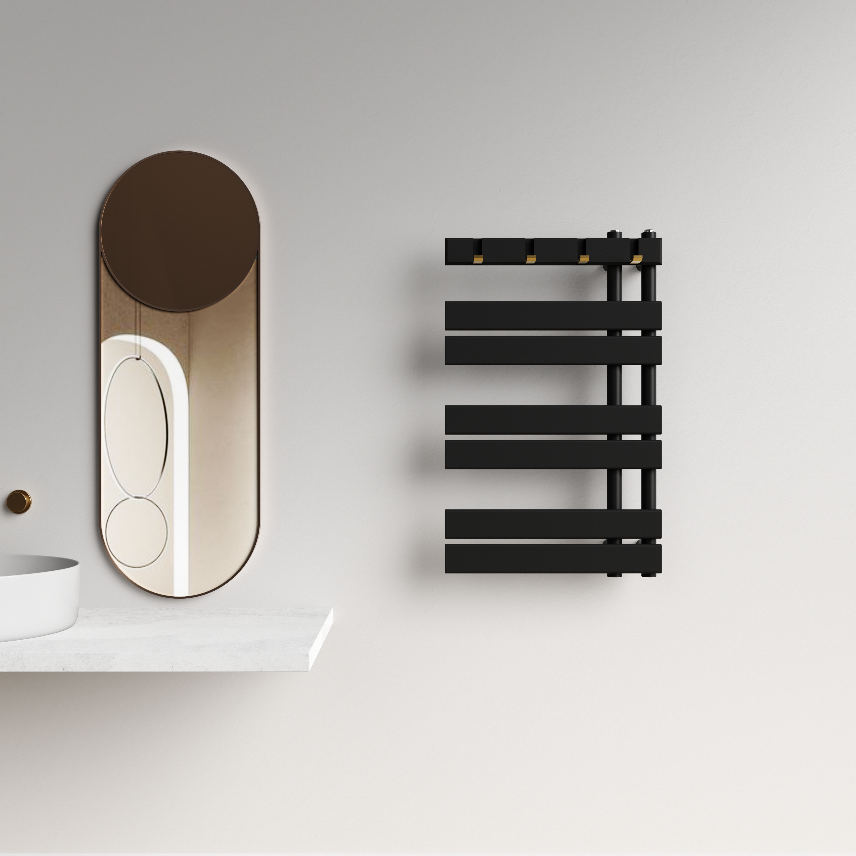 Delano 800x500mm Matt Black Heated Towel Rail – Compact Designer Radiator, Central Connection