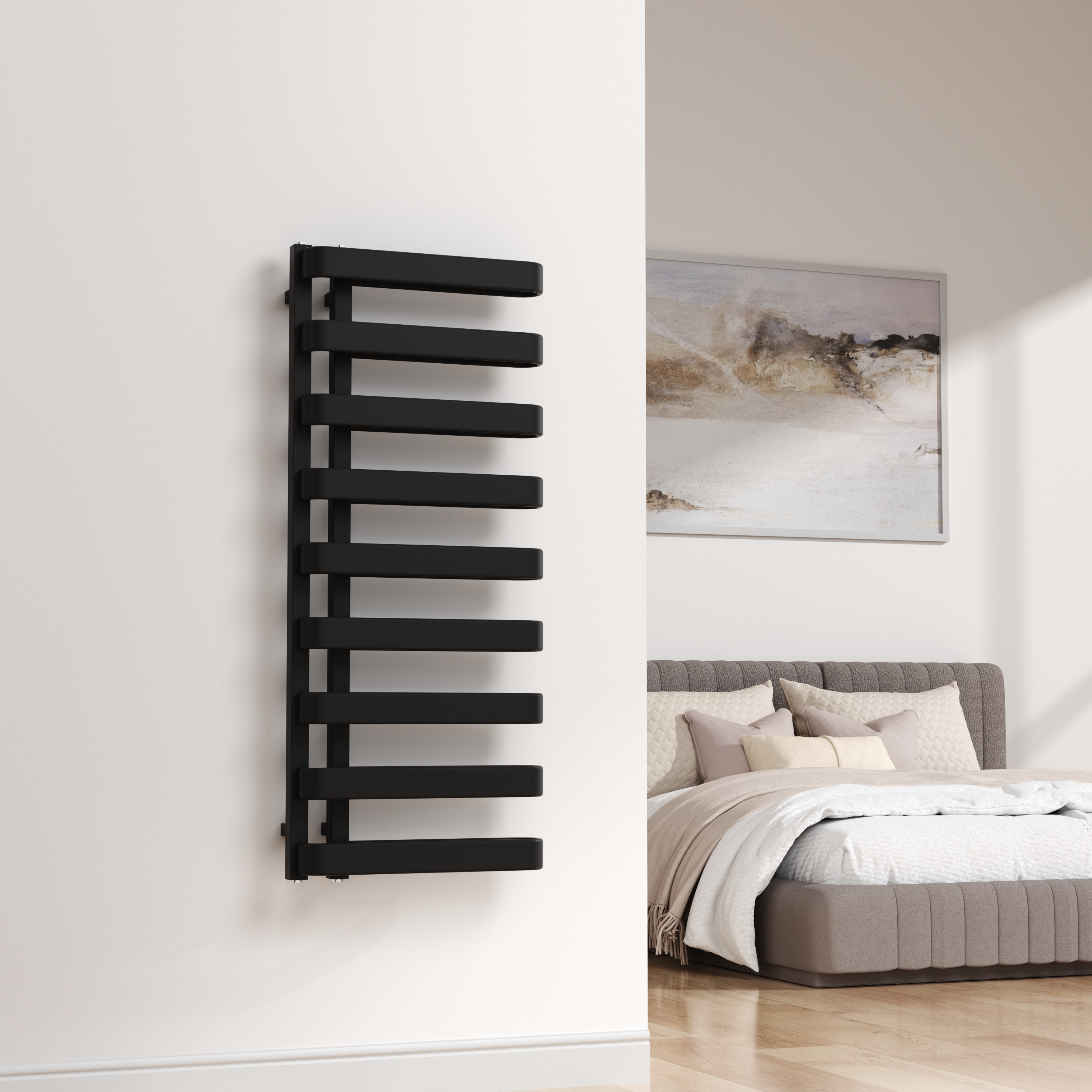 Novara 1200x500mm Matt Black Heated Towel Rail – High Output Designer Radiator 750W
