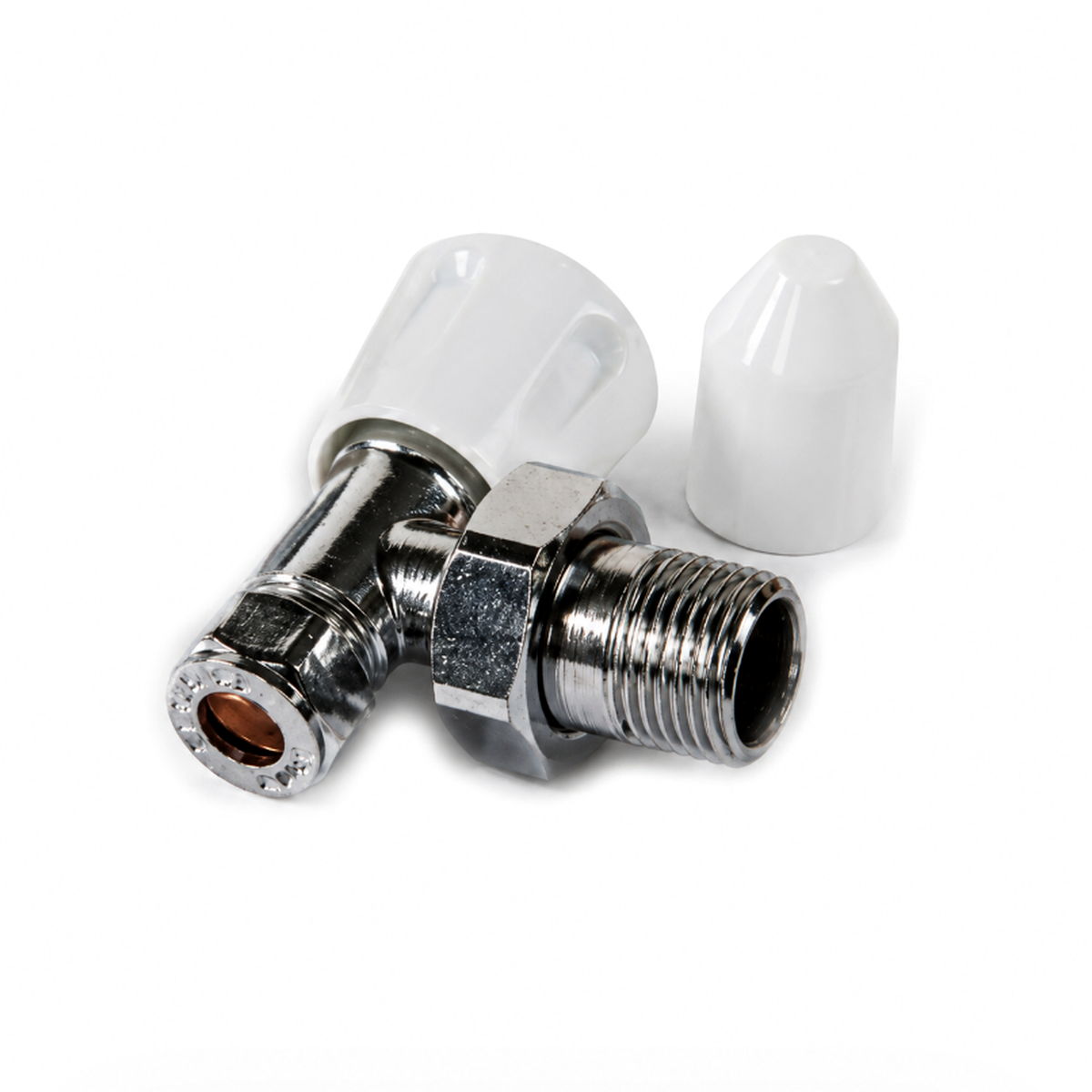 Angled Wheelhead & Lockshield Radiator Valve – Chrome – Galaxy, 10mm