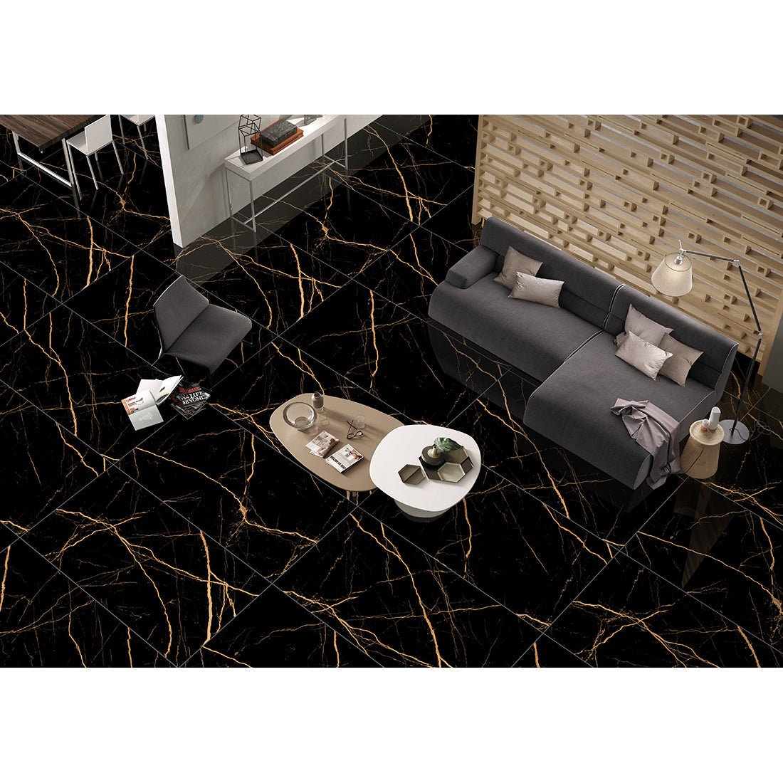 Apollo Black & Gold 60x60cm Porcelain Matt Anti - Slip Wall and Floor Tile - TILES Paradise