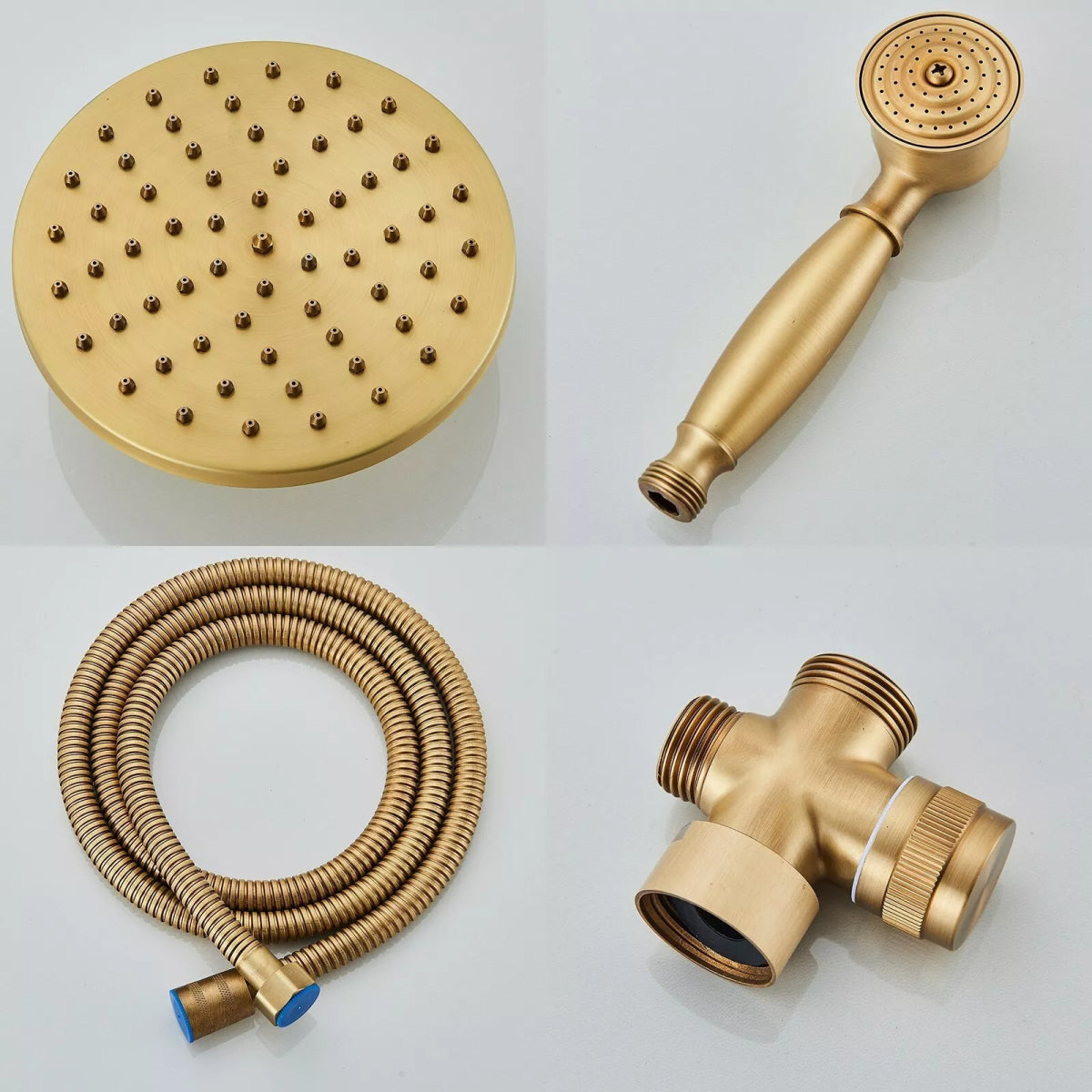 Aquari Antique Brass Exposed Shower Set with 8" Rain Head & Handheld - TILES Paradise