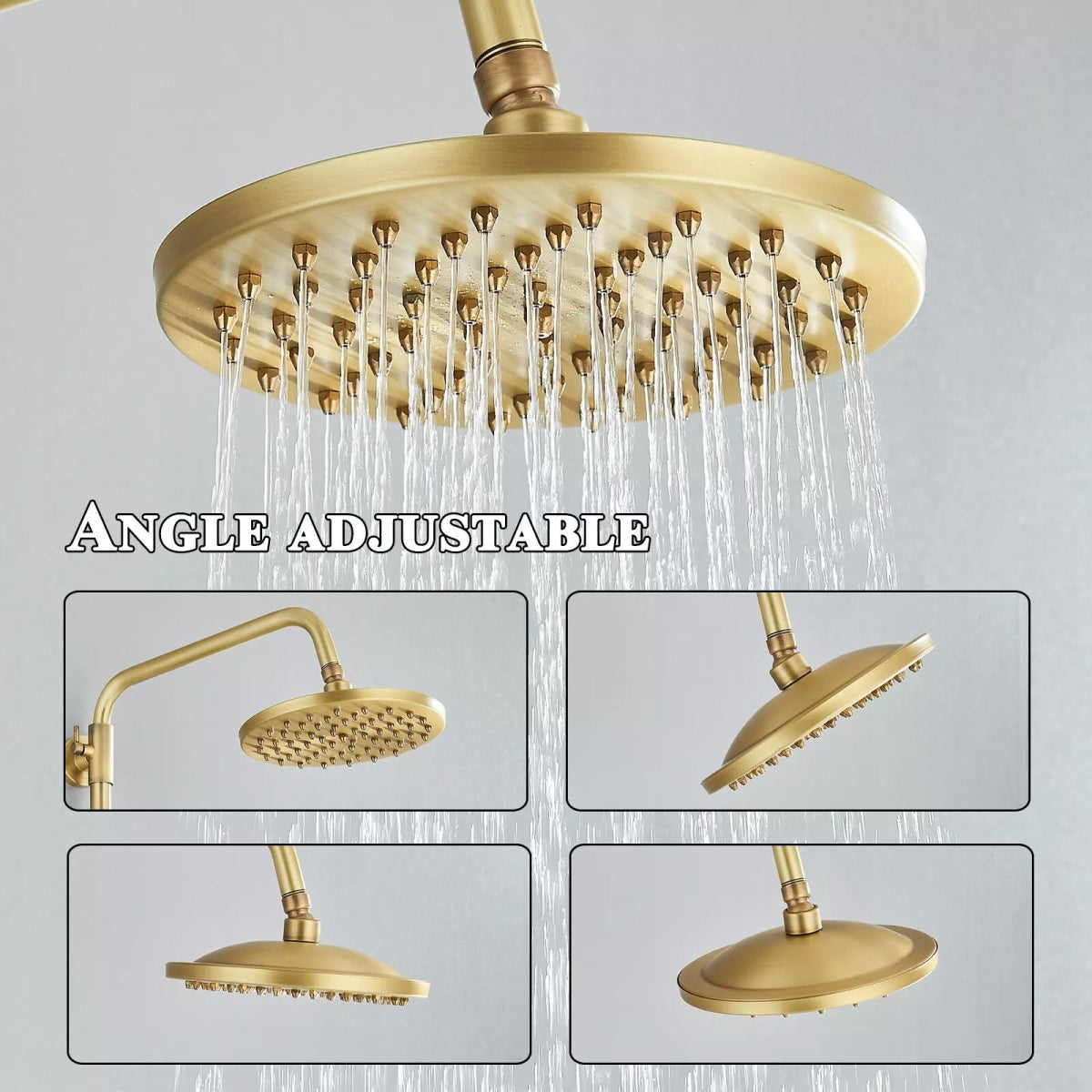 Aquari Antique Brass Exposed Shower Set with 8" Rain Head & Handheld - TILES Paradise