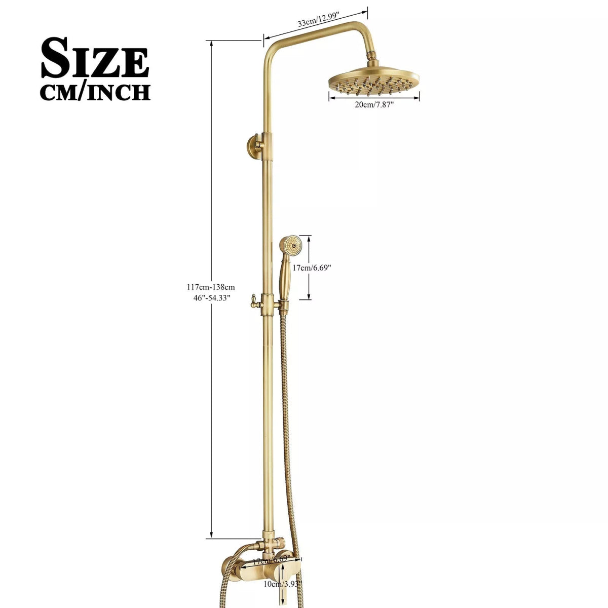 Aquari Antique Brass Exposed Shower Set with 8" Rain Head & Handheld - TILES Paradise