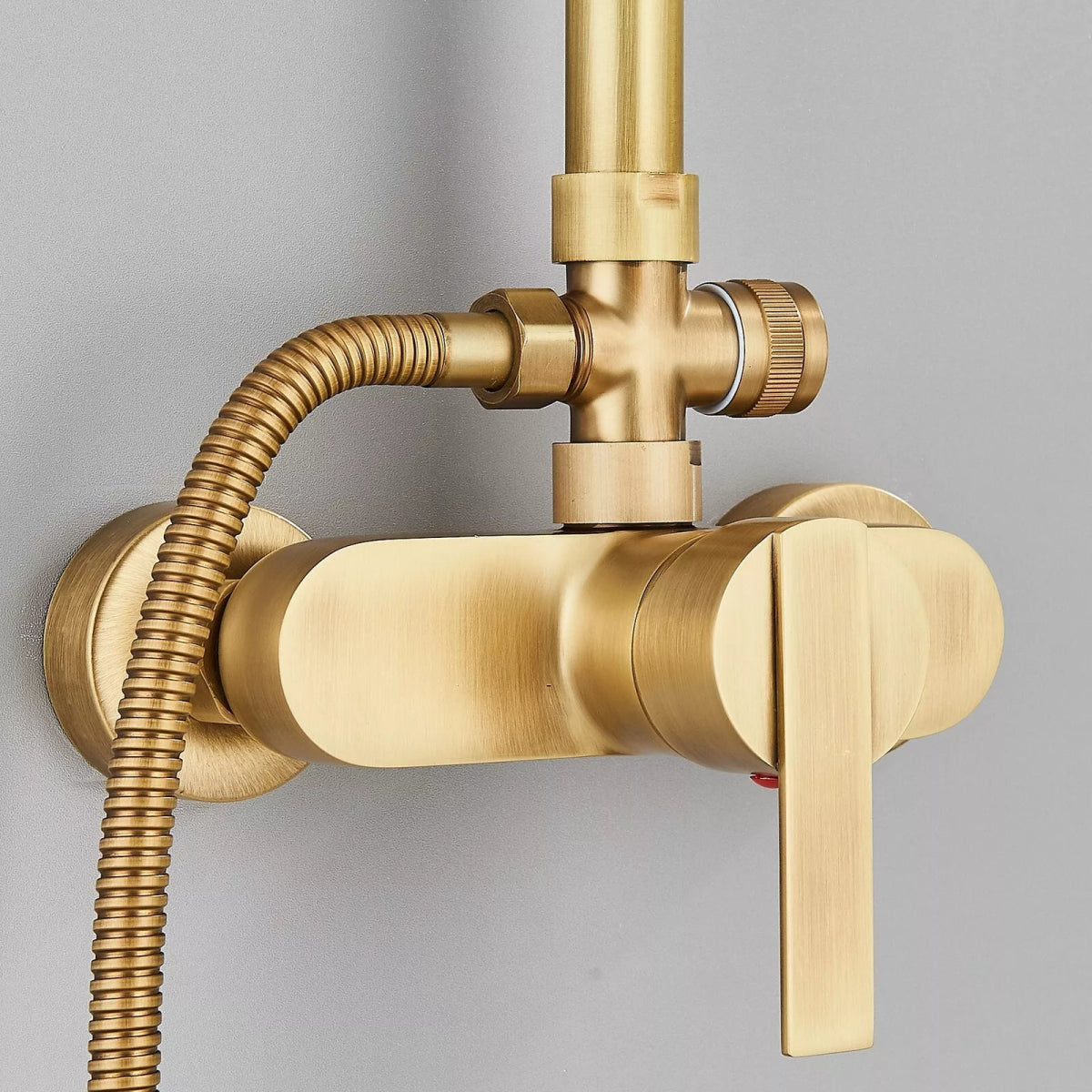 Aquari Antique Brass Exposed Shower Set with 8" Rain Head & Handheld - TILES Paradise
