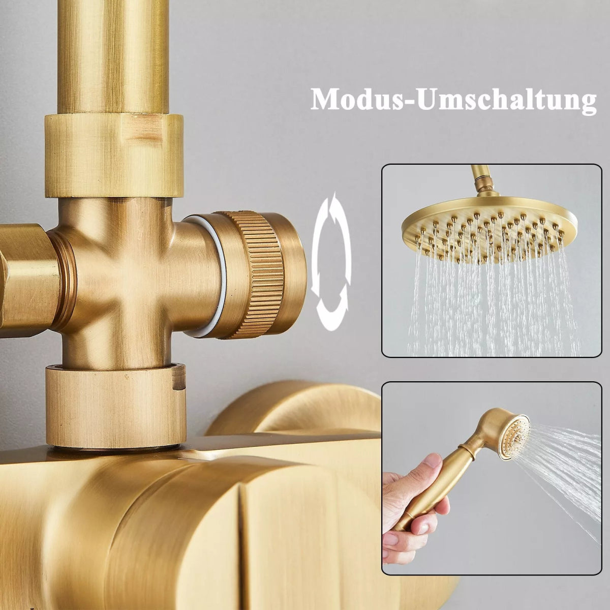 Aquari Antique Brass Exposed Shower Set with 8" Rain Head & Handheld - TILES Paradise
