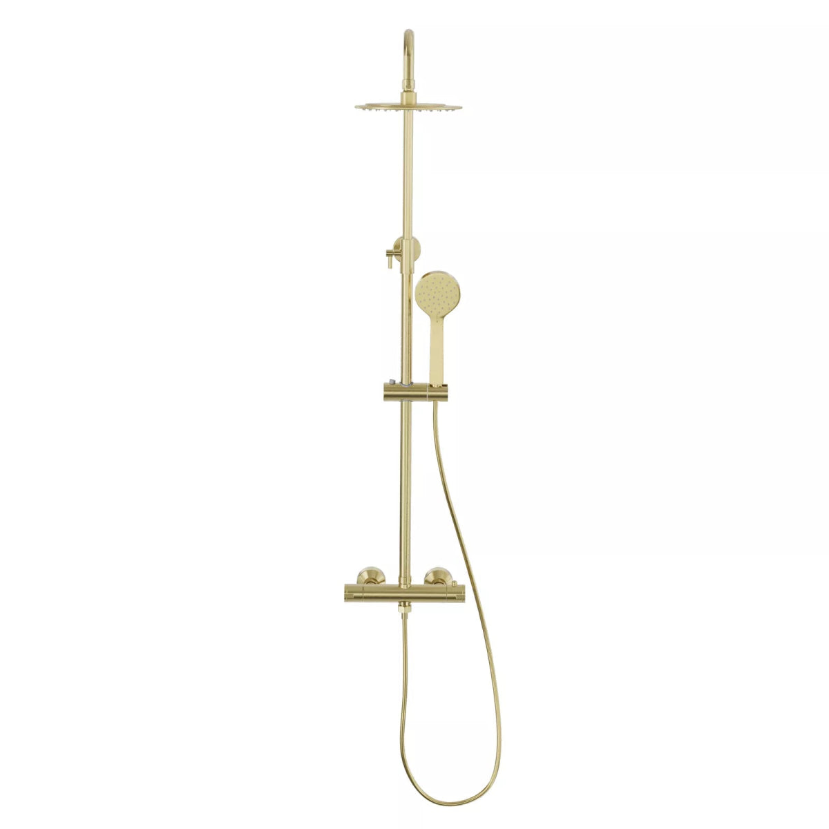 Aquari Brushed Brass Round Thermostatic Shower Set – Fixed Head & Handheld Kit - TILES Paradise