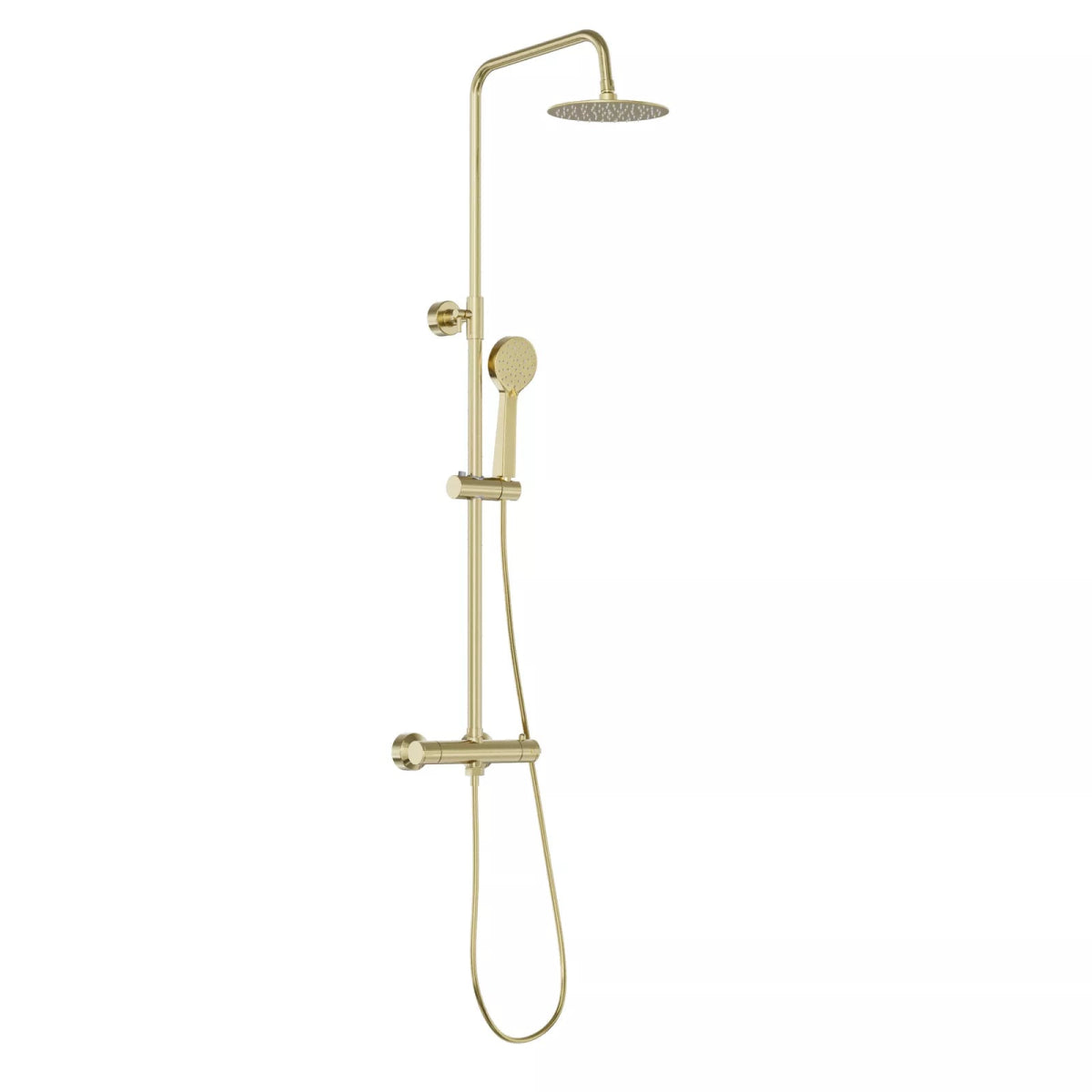 Aquari Brushed Brass Round Thermostatic Shower Set – Fixed Head & Handheld Kit - TILES Paradise