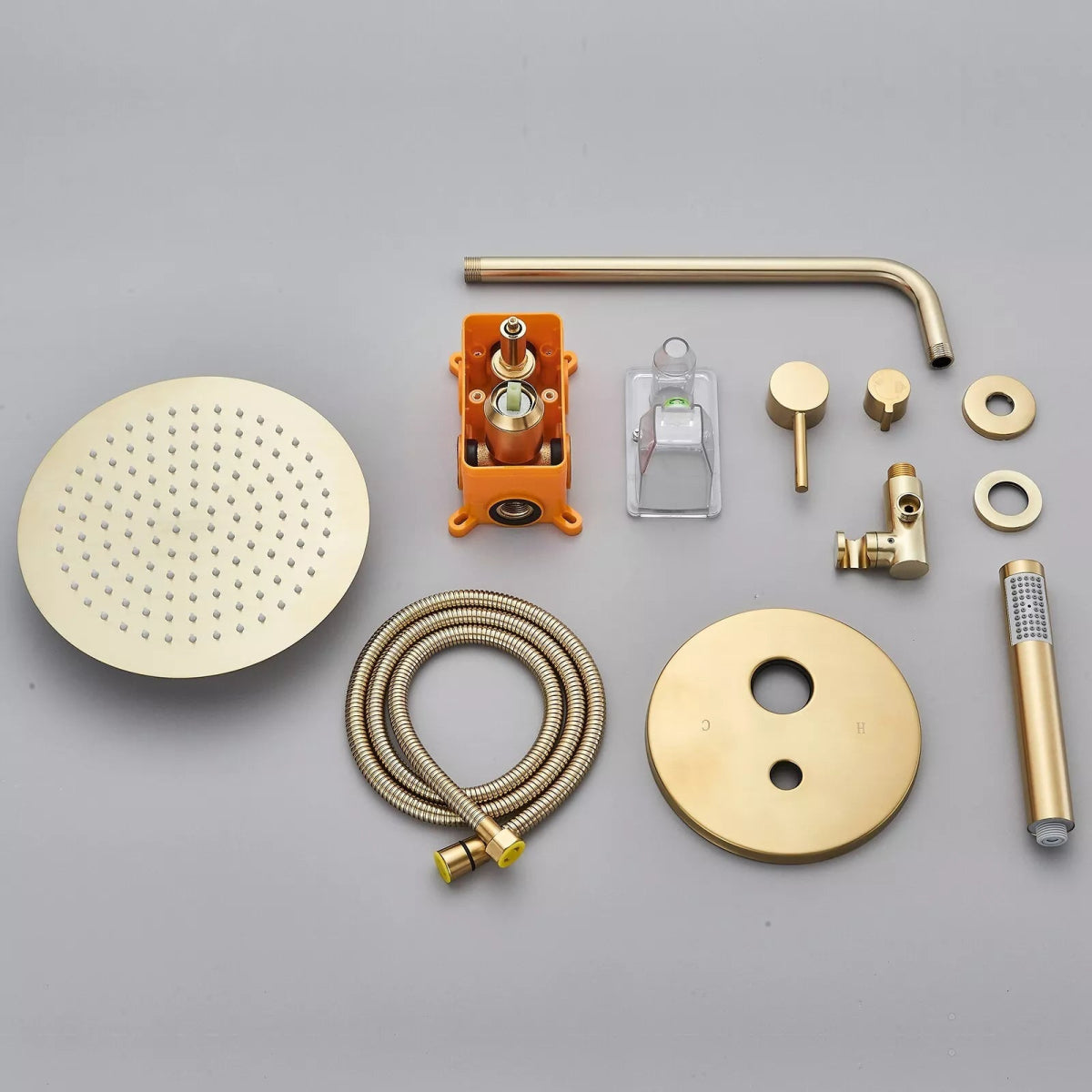 Aquari Brushed Gold 2 - Way Concealed Shower Set with 8" Round Rainfall Head - TILES Paradise