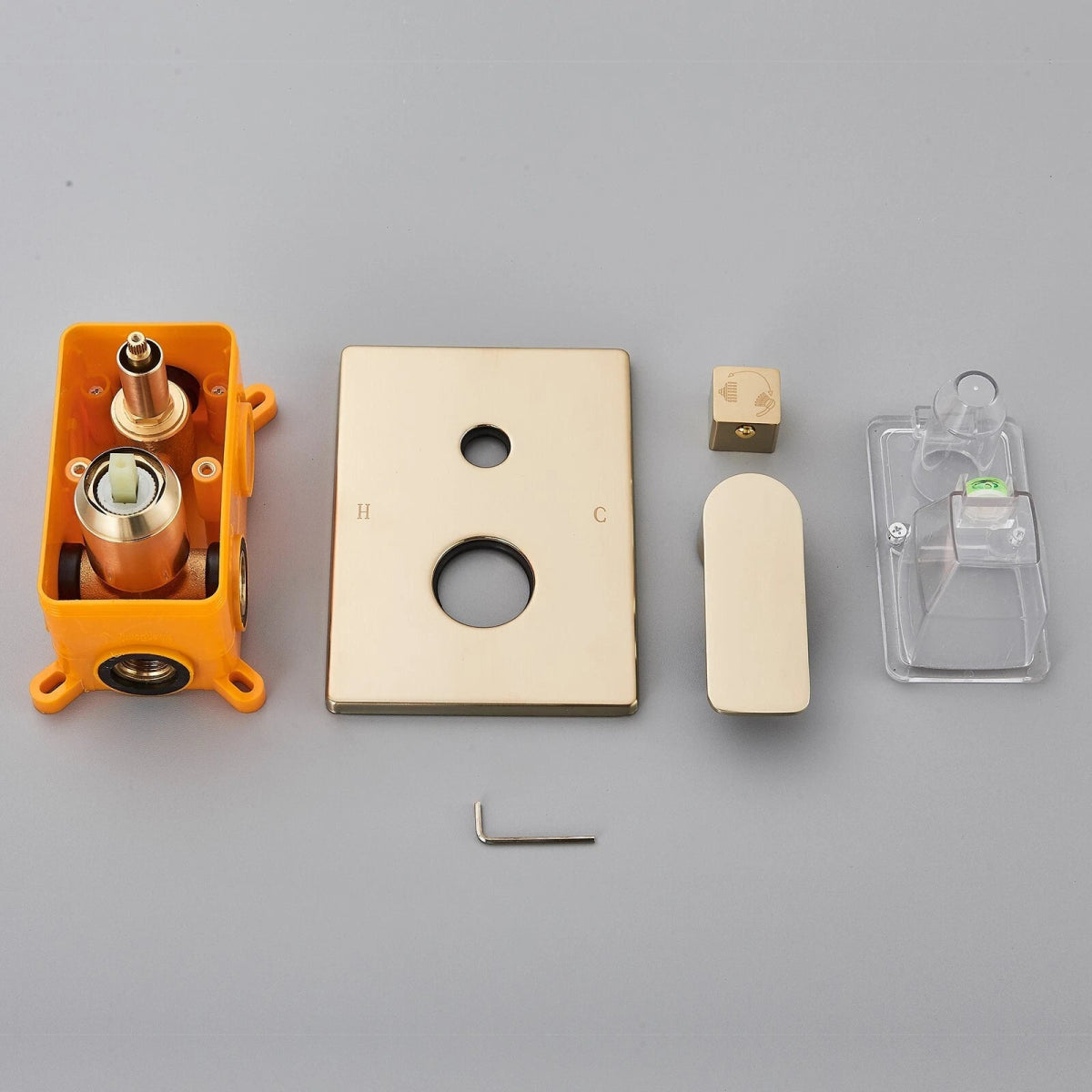 Aquari Brushed Gold Concealed Thermostatic Shower Set – 2 - Way Mixer Valve with 300mm Square Head & Handset - TILES Paradise