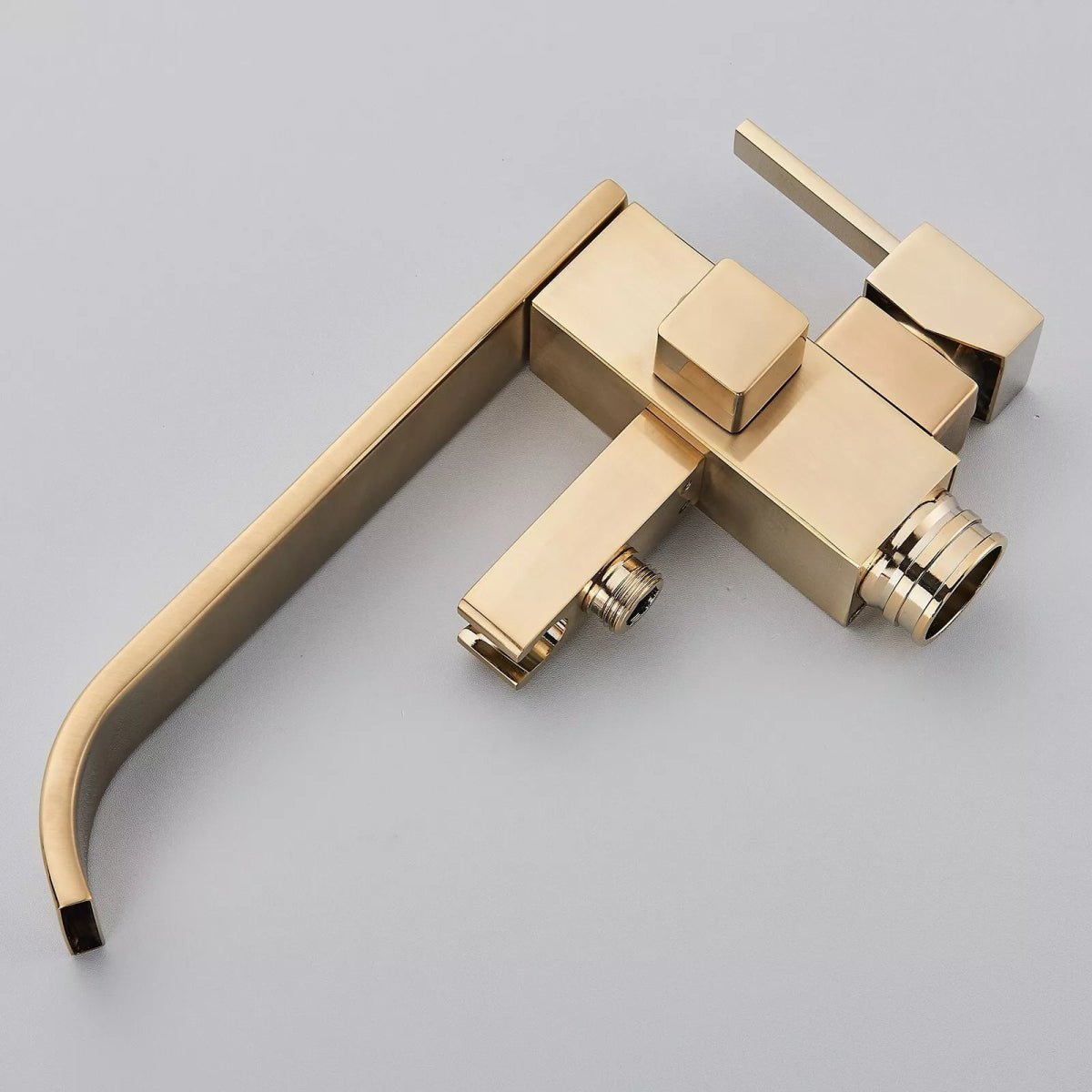 Aquari Brushed Gold Square Freestanding Bath Shower Mixer Tap with Handheld – Floor Mounted - TILES Paradise