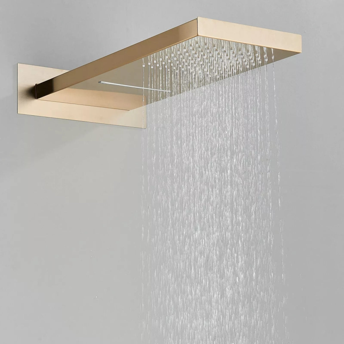 Aquari Brushed Gold Thermostatic Concealed Shower Mixer Set – 3 - Way Wall - Mounted Valve with Square Heads - TILES Paradise