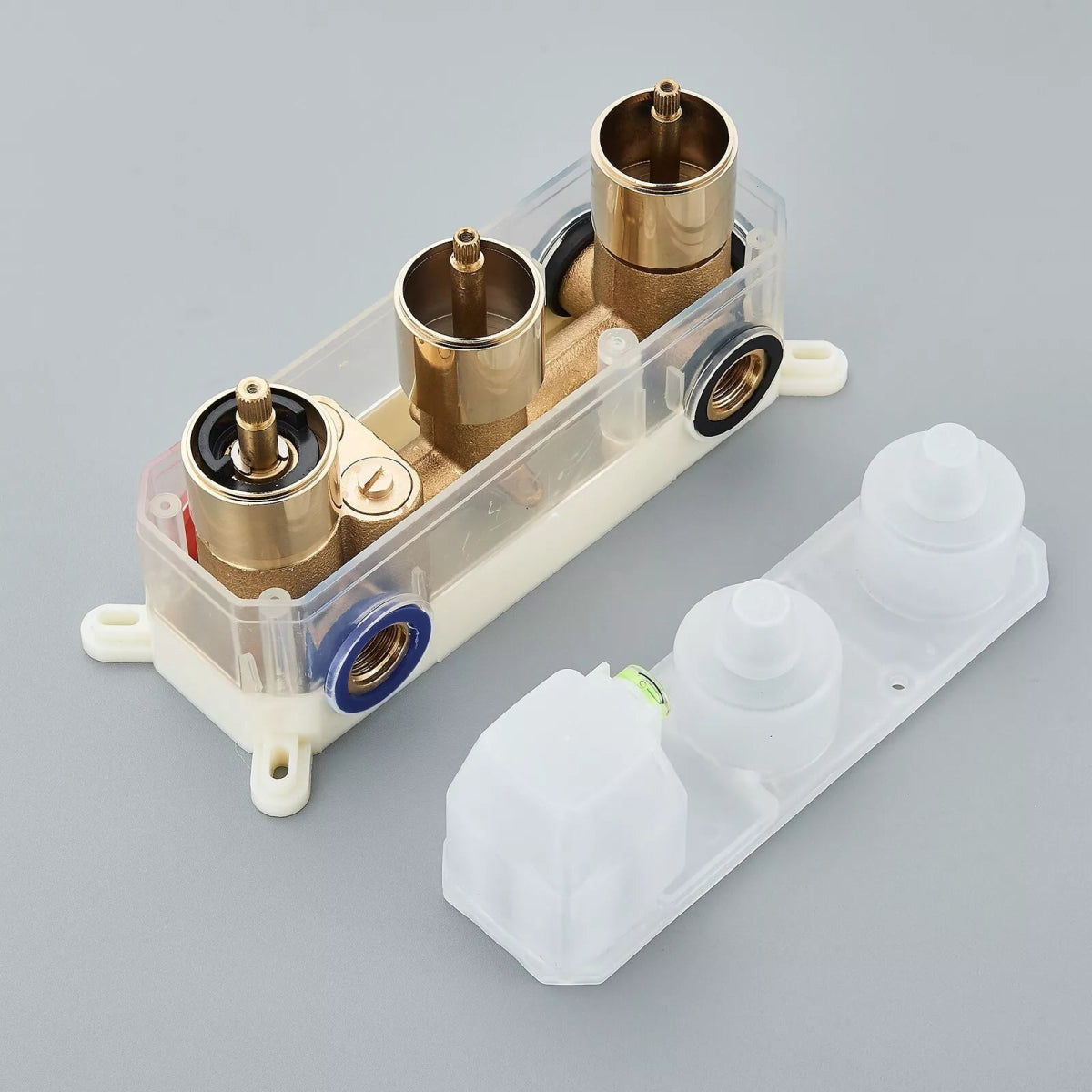 Aquari Brushed Gold Thermostatic Concealed Shower Mixer Set – 3 - Way Wall - Mounted Valve with Square Heads - TILES Paradise