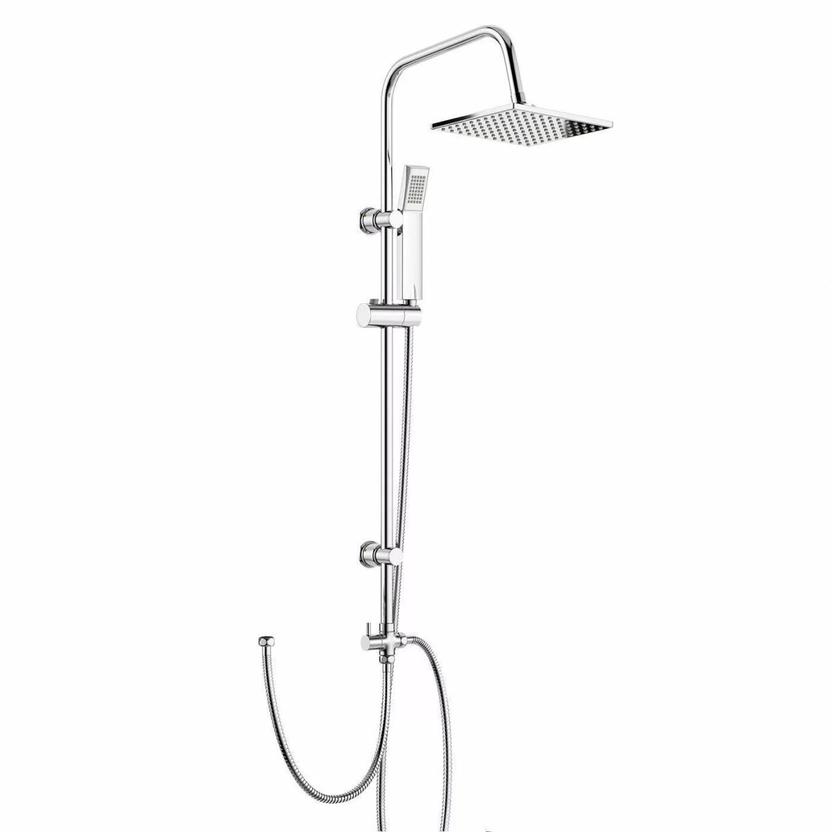 Aquari Chrome Square Shower Mixer Waterfall Tap Kit with Riser Rail – Twin Head Set - TILES Paradise