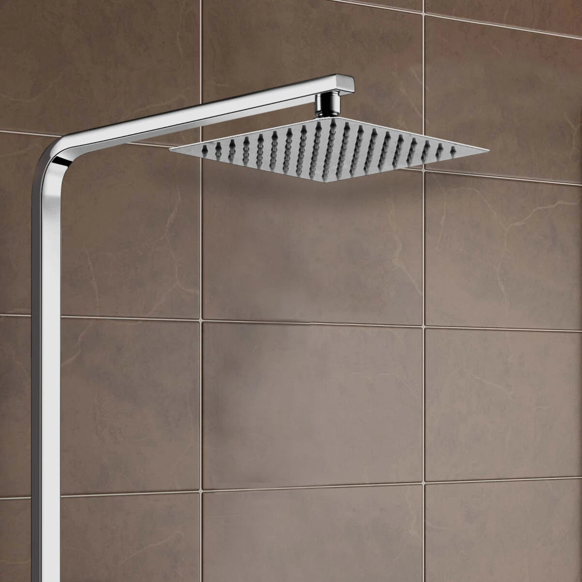 Aquari Edor 3 - Way Chrome Thermostatic Shower Set – Twin Square Head, Bath Filler Compatible, Adjustable Riser - TILES Paradise