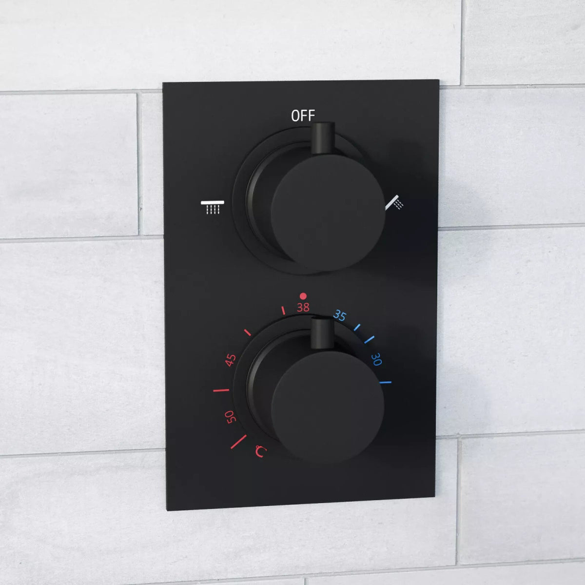 Aquari Matte Black Concealed Thermostatic Shower Set – Round 250mm Head, Handset & 2 - Way Dual Dial Mixer Valve - TILES Paradise