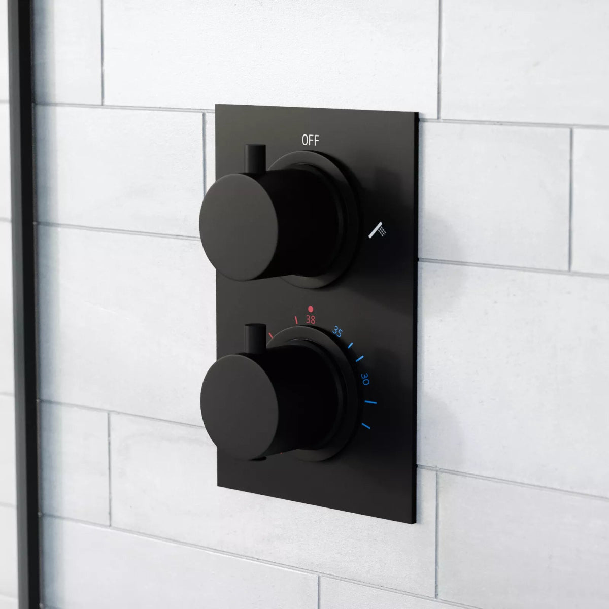 Aquari Matte Black Concealed Thermostatic Shower Set – Round 250mm Head, Handset & 2 - Way Dual Dial Mixer Valve - TILES Paradise