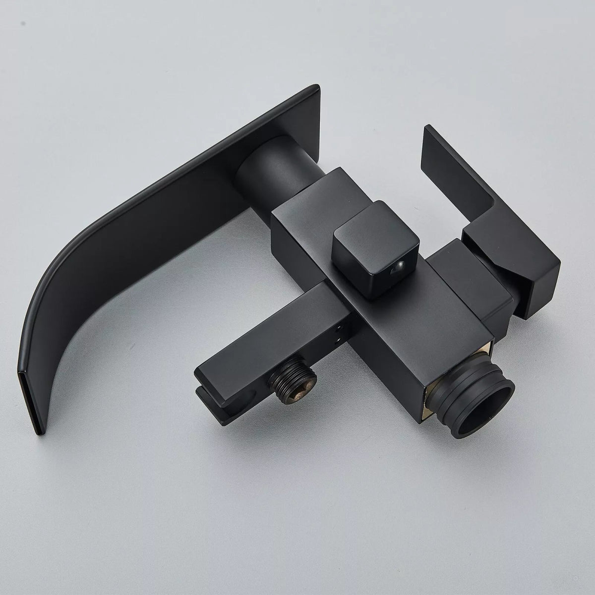 Aquari Matte Black Square Freestanding Bath Mixer Tap with Waterfall Spout & Shower Handset - TILES Paradise